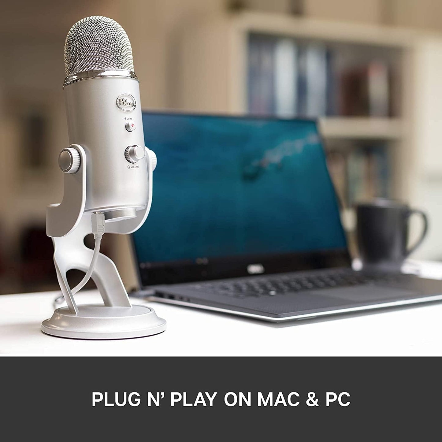 Blue Yeti USB Mic for Recording & Streaming on PC and Mac, 3 Condenser Capsules, 4 Pickup Patterns, Headphone Output and Volume Control, Mic Gain Control, Adjustable Stand - Silver