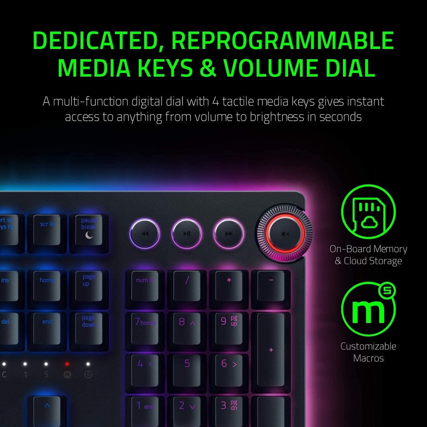 Razer Huntsman Elite: Opto-Mechanical Switch - Multi-Functional Digital Dial & Media Keys - Leatherette Wrist Rest - 4-Side Underglow - Gaming Keyboard