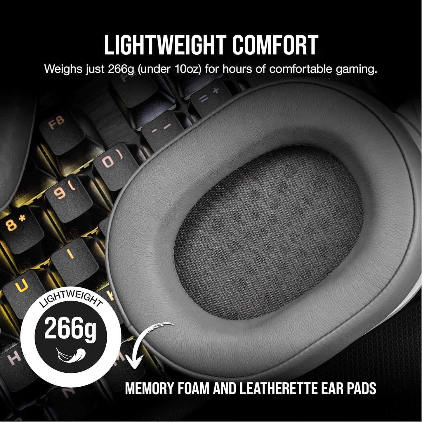 Corsair HS55 Wireless Multiplatform Lightweight Gaming Headset with Bluetooth - Dolby 7.1 Surround Sound - iCUE Compatible - PC, PS5, PS4, Mobile - White