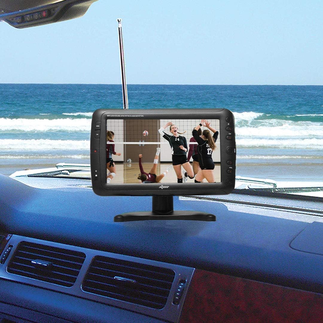 Axess Portable TV 9" Battery Powered Widescreen LCD Small TV TV1703-9 with ATSC Digital Tuner 2 Antennas, USB/SD Card & Headphone Inputs, AV Inputs & Full Func. Remote. Mini TV for Car, RV, Outdoor